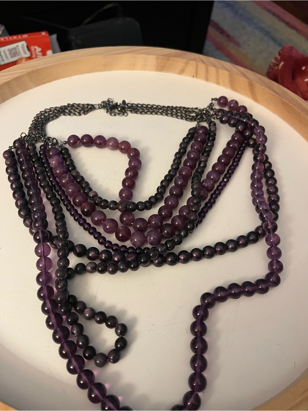 Chico's layered purple and amethyst like multi strand necklace